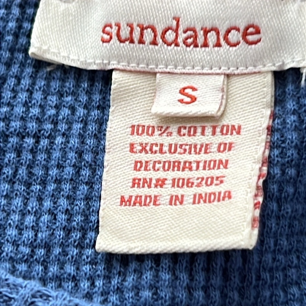 Sundance Women's Blue Long Sleeve Henley Cotton Top with Patterned Cuffs. Small - Picture 4 of 9